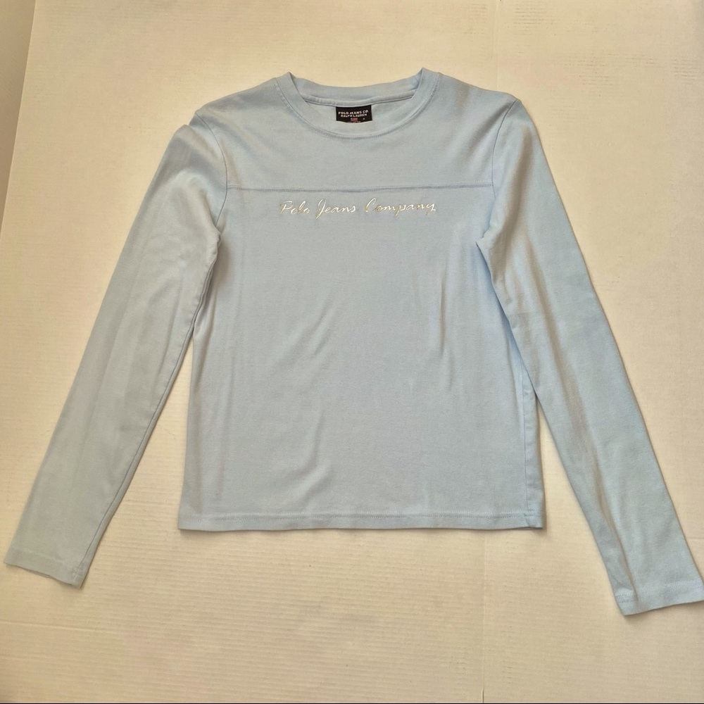 Polo Jeans Co Ralph Lauren Women's blue long-sleeved embellished T-shirt Size M - Picture 8 of 8